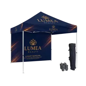 Gold 10x10 canopy tent package with printed roof and full color back wall