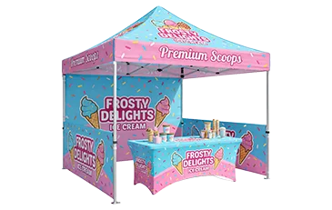 Branded 10x10 custom canopy tent shown at full setup size