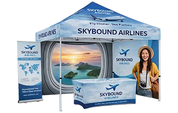 Branded 10x10 custom canopy tent shown at an outdoor vendor event